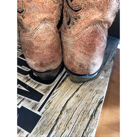 Corral Tan Western Boot Snip Toe Women's Size 8M Inlay Pattern - Picture 7 of 9
